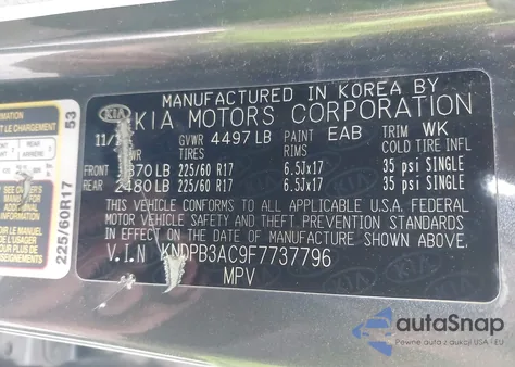 2015 Kia Sportage Lx из США, поврежденный, VIN KNDPB3AC9F7737796